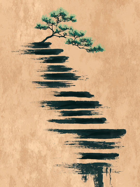 Tableau mural minimaliste avec arbre sur fond beige, style zen apaisant