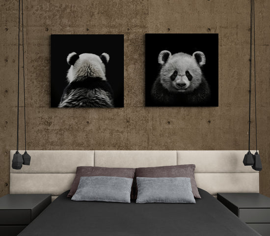 deux tableaux de panda de dos et de face sublime une chambre parentale  dans un un esprit de yin et de yan