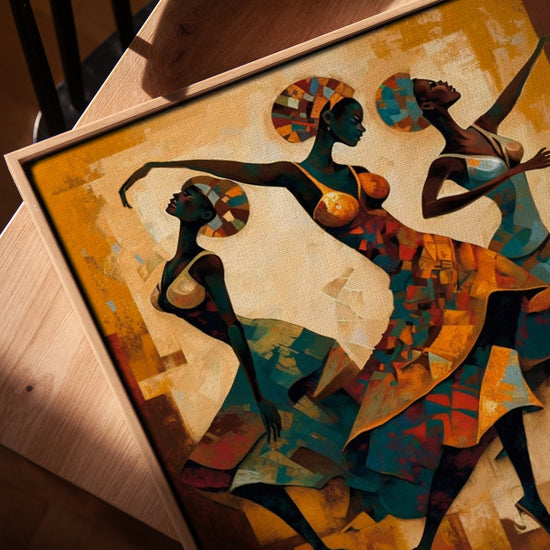 Tableau trois danseuses africaines abstraites pour bureau minimaliste