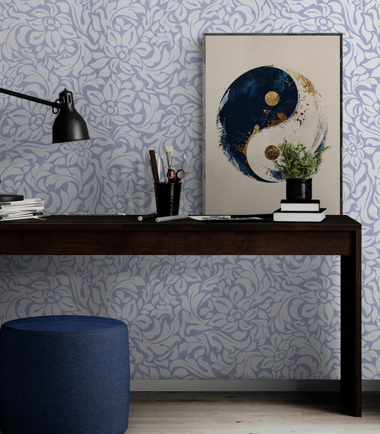 Tableau Zen Ying Yang Bleu et Or