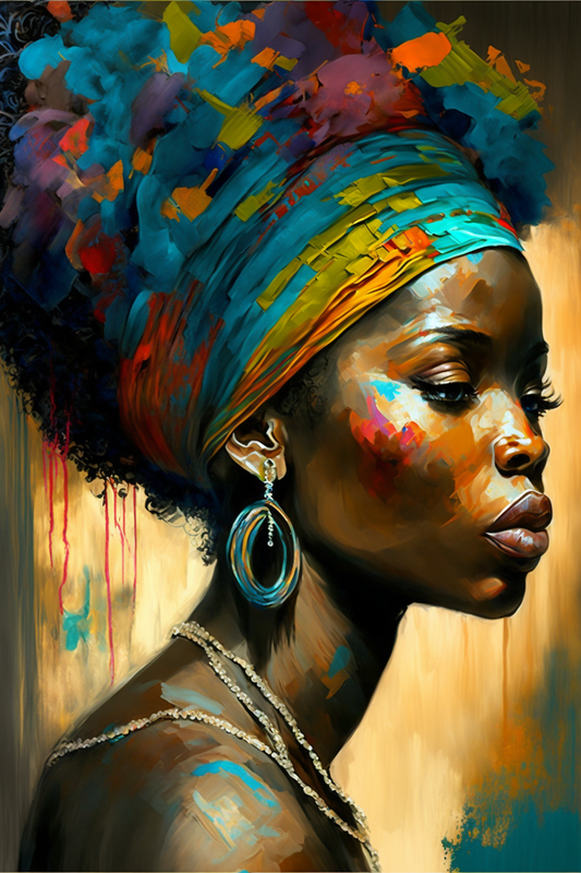 tableau africain femme avec turban coloré