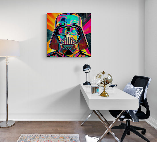 Tableau dark vador en pop art, décoration mural de bureau coloré