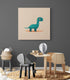 Tableau bebe dinosaures, illustration d'un diplodocus vert bleu minimaliste pour chambre de bébé