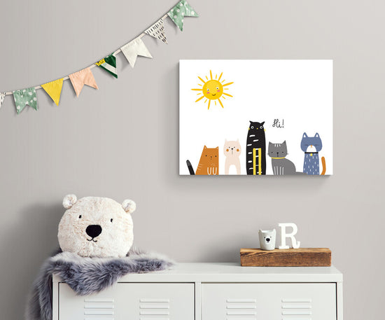 Tableau mural chat bebe pour chambre, 5 chats surpris, coloré et tous différent