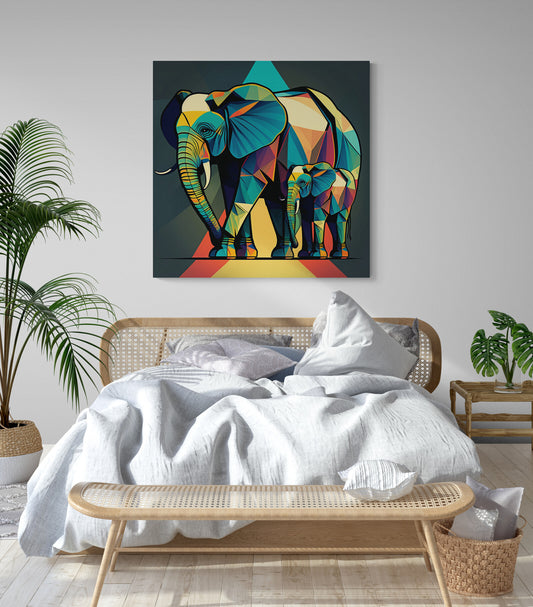 Tableau chambre elephant pop art, coloré et aux formes géométriques