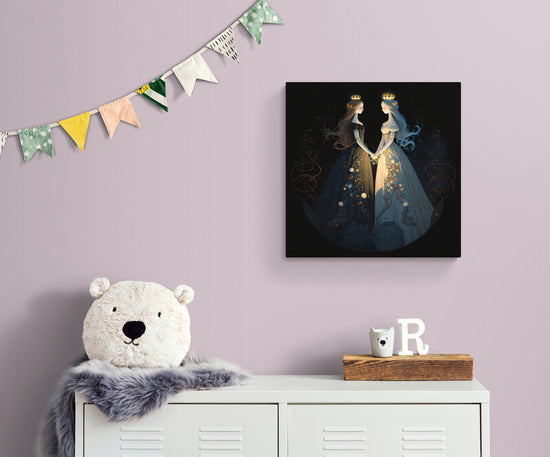 Tableau decoration reine pour chambre de fille, la reine du jour et la reine de la nuit en harmonie