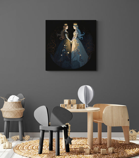 Tableau deco reine pour chambre de fille, la reine du jour et la reine de la nuit en harmonie