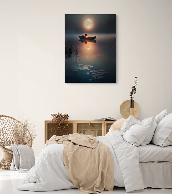 Tableau paysage apaisant, harmonie naturelle, brouillard mystérieux.