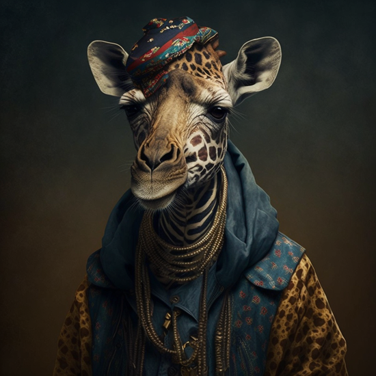 Tableau street art, portrait girafe hip hop au style africain