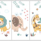 Tableau animaux chambre bebe. Un lion, un elephant et une girafe, ils sont mignons et rigolo