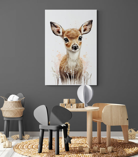 tableau de décoration avec biche yeux doux fond blanc