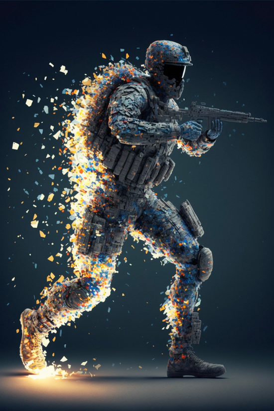 Tableau call of duty, soldat Voxel, lumineux et coloré