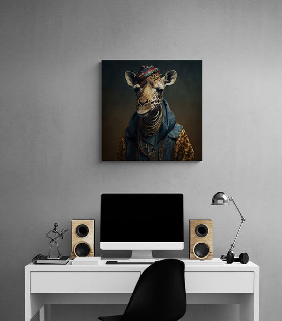 Tableau decoratif street art, portrait girafe hip hop au style africain pour chambre