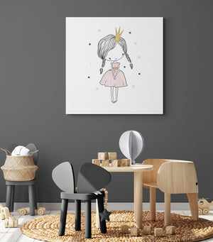 tableau chambre fille avec une princesse en robe rose