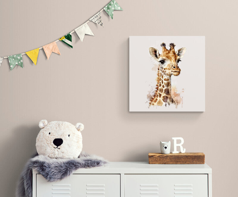 Tableau decoration bébé girafe à l'aquarelle pour chambre enfant