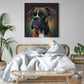 Tableau deco chien boxer en pop art, peinture multicolore pour chambre