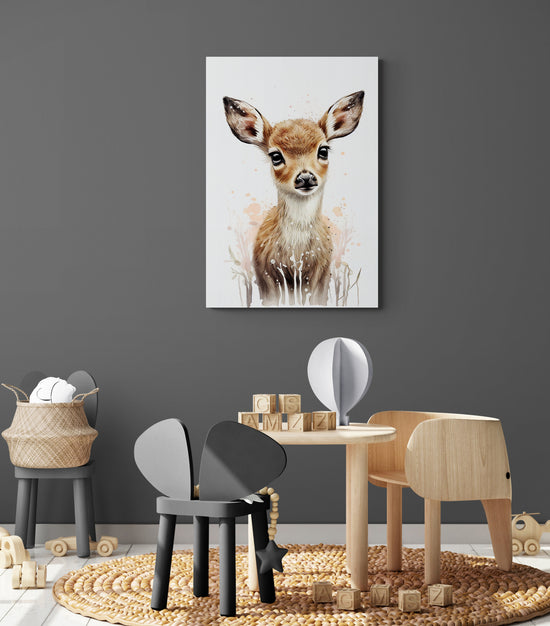 toile déco avec beau cerf réconfortant mignon yeux doux rougissent pour chambre enfant 