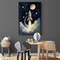 Tableau fusée dans l'espace pour chambre enfant, peint à l’aquarelle, étoiles et astres lumineux