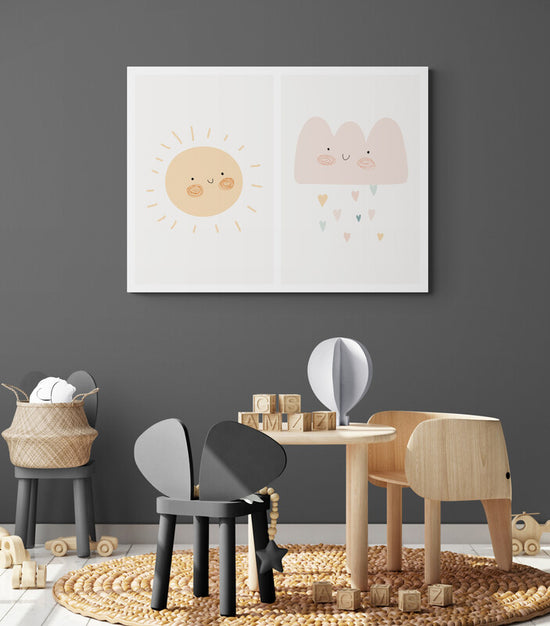 Tableau deco chambre enfant, un nuage et un soleil pour bébé