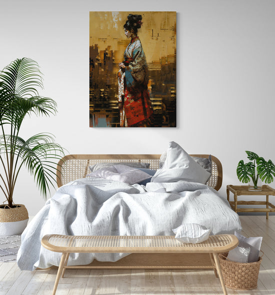 Tableau chambre reproduction peinture couteau geisha ambiance zen et relaxante