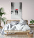 Tableau deco avec parapluie rouge symbolisant l'amour et l'espoir dans un paysage enneigé pour chambre