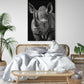Tableau deco du rhinocéros, photographie noir et blanc en gros plan, animal majestueux, dans une chambre