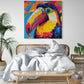 Tableau toile pour chambre toucan en pop art, gros plan sur l'oiseau exotique aux couleurs vives