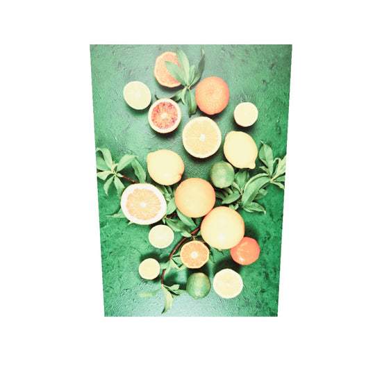 tableau plexiglass qui tourne sur lui-même de fruits avec des oranges et citron jaune et vert 
