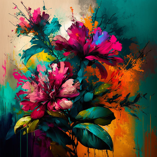 Tableau de fleurs moderne en peinture et un mélange d'art abstrait, coloré