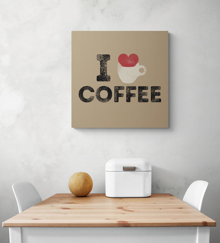 Tableau decoration cuisine d'illustration modifiée du célèbre logo i love New York en i love café dans une cuisine