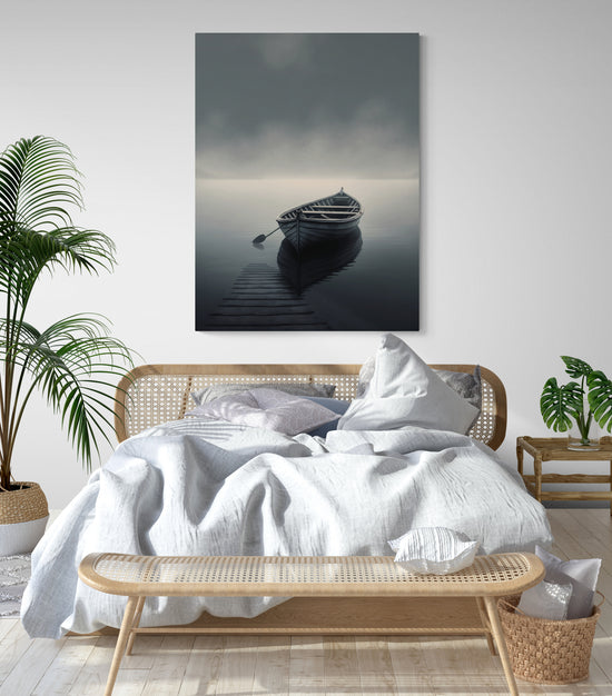 tableau pour chambre adulte zen paysage photo barque sur l'eau