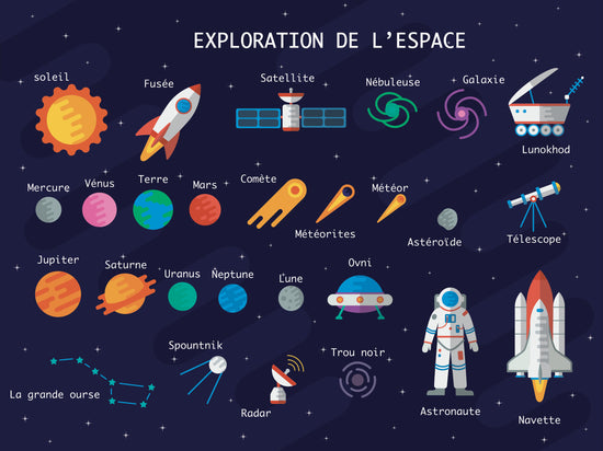 Illustration sur l'exploration de l'espace sur fond étoilé