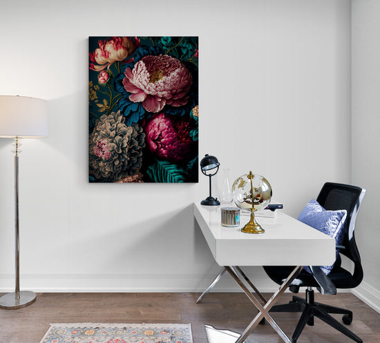 tableau bureau fleurs pivoines 