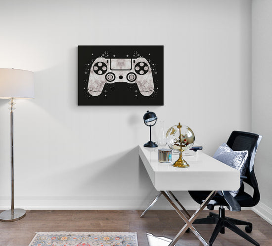 un tableau noir avec une illustration de manette de console  pour ado