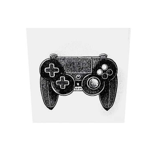 un tableau plexiglass noir et blanc avec une manette de console noire 