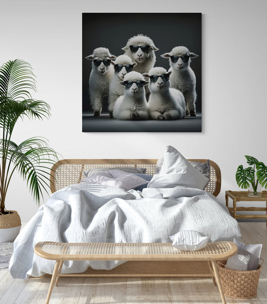 tableau toile mouton blanc cool lunette noir