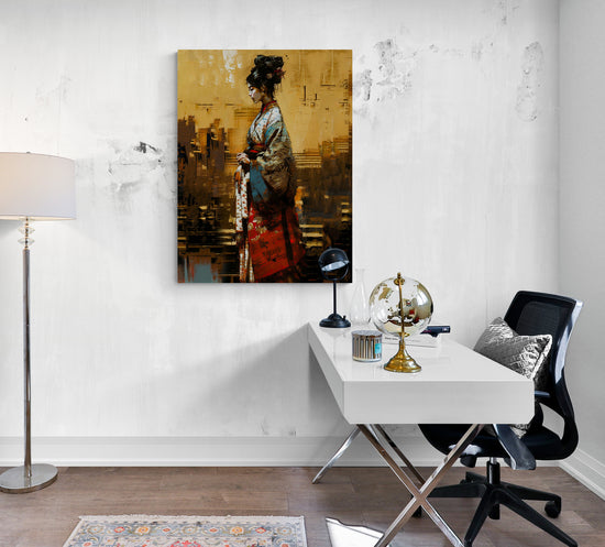 Tableau déco reproduction peinture couteau geisha ambiance zen et relaxante