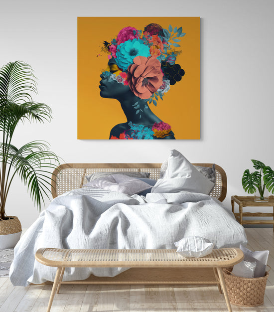 tableau pour chambre avec femme fleur