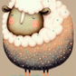 Tableau mouton pour chambre d'enfant. Un mouton dodu et rond à laine blanche et au manteau multicolor