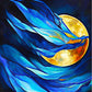 tableau clair de lune jaune caché par un voile bleu