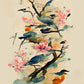 tableaux fleurs et oiseaux sur fond beige, peinture chinoise, printemps