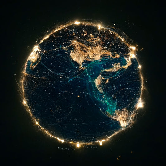 Tableau planete terre qui présente l'activité humaine vu de l'espace