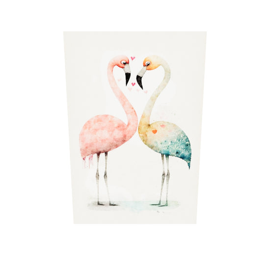  Tableau déco de flamants rose formant un cœur avec des tons pastel et style minimaliste