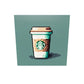 Une tasse de café Starbucks en pixel art sur tableau en plexiglas, avec des couleurs marron et vert contrastantes pour une esthétique raffinée et confortable. Donne une ambiance design, cosi et de chaleureuse
