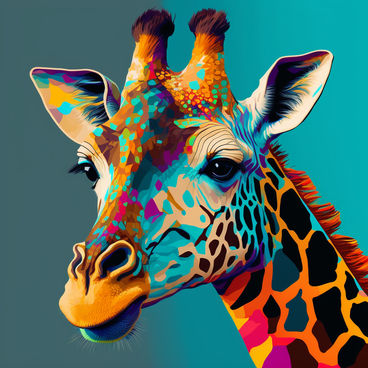 Tableau pop art girafe avec fleurs, Tableaux / Toiles