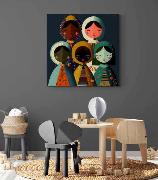 tableau pour chambre d'enfant avec illustration de poupée du monde