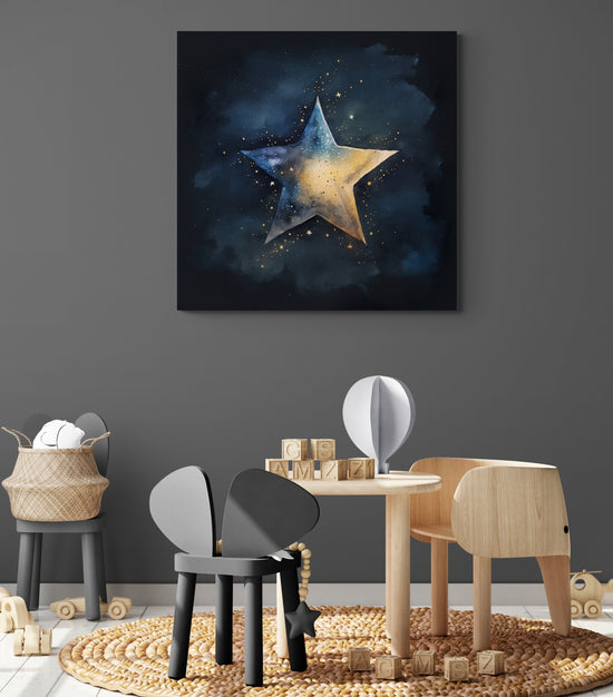 tableau deco chambre bebe, étoile sur un fond de ciel nocturne