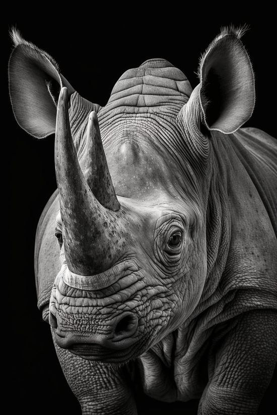 Tableau rhinocéros, photographie noir et blanc en gros plan, animal majestueux