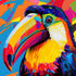 Tableau mural toucan en pop art, gros plan sur l'oiseau exotique aux couleurs vives