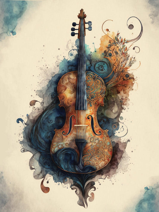 un magnifique tableau violon en bois inspiré de la peinture à l'aquarelle sur un fond beige